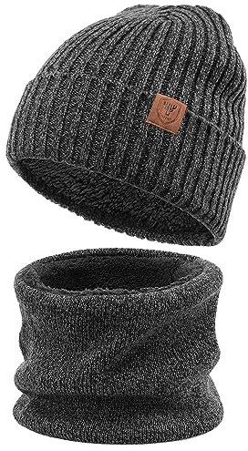 OZERO Winter Beanie Mütze,Thermo Strickmütze Laufmützen Wintermütze für Herren und Damen (DE/NL/SE/PL, Alphanumerisch, Einheitsgröße, Grau(Dicker Faden Set))