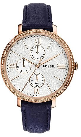 Fossil Watch for Women Jacqueline Multifunction, Multifunction Movement, 38 mm Rose Gold Stainless Steel Case with a Leather Strap, ES5096