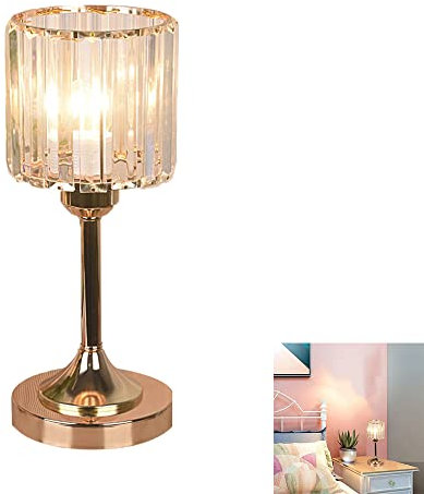 Lampada da tavolo in cristallo E27, lampada da comodino, moderna luce notturna in vetro con telaio in metallo, lampada da tavolo con interruttore, per camera da letto, soggiorno, sala da pranzo