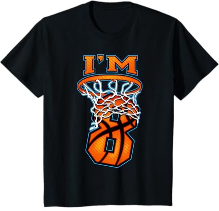Maglietta regalo per 8° compleanno con scritta in inglese I'm 8, motivo: basket Maglietta
