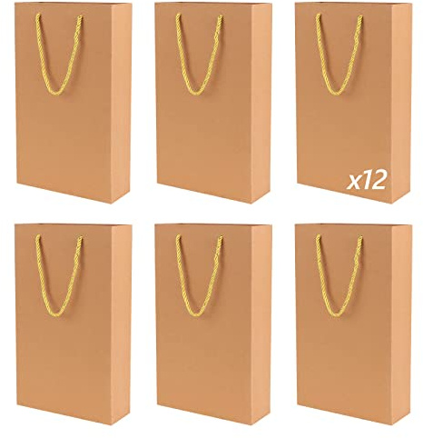 12 Stk Geschenktüten Flaschen, Flaschentüten Wein 2 Flaschen, Weintasche Papier mit Griff, Kraftpapier Weinflaschenbeutel, Champagner Flaschentüten für Weihnachten,Hochzeit,Geburtstag,Ostern(Braun)