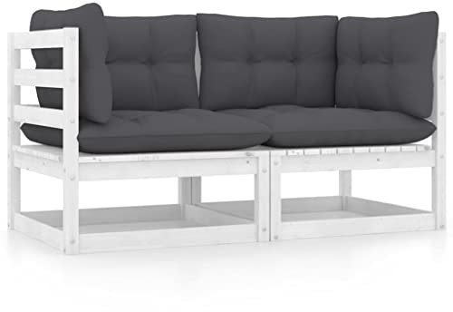 puraday Gartensofa 2-Sitzer mit Kissen Kiefer Massivholz Weiß Outdoor Sofa Outdoor Lounge Terassenmöbel Außen Balkon Sofa Gartenmöbel Zum Entspannen Und Genießen des Wetters Komfortabel Design
