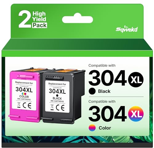 Sqwekd 304XL Rigenerata Cartucce Sostituzione per Cartucce HP 304 Nero e Colore per DeskJet 2620 2630 3700 3720 3730 3733 3735 3750 3760 3762 3764 ENVY 5010 5020 5030 5032 5055(1 Nero, 1 Tri-Colore)