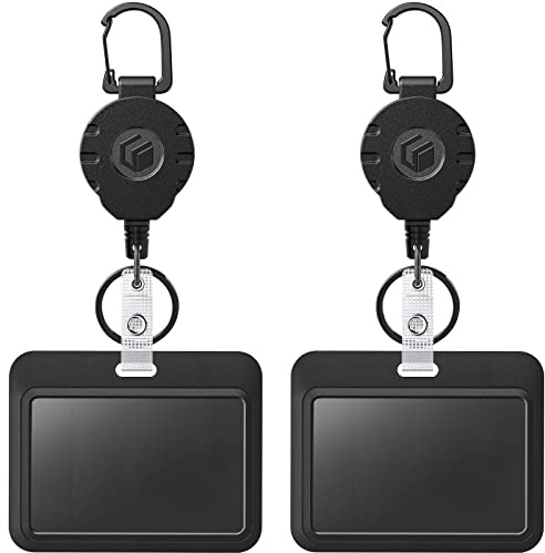 Uniclife Sliding Ausweishülle Horizontale Hartplastikhülle mit einziehbarem Schlüsselanhänger Badge Reel für bis zu 226 g Card Protector für ID-Kreditkarte Key Card Führerschein und Pass, 2 Pack