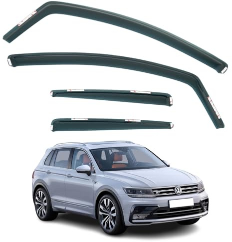 Set mit 4 Windabweisern, kompatibel mit Volkswagen Tiguan MK2 5-Türer SUV 2016 2017 2018 2019 2020 2021 2022 2023 Modelle.