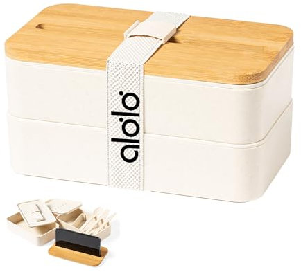 Lunchbox Set Bambus mit Handyhalterung Bento Box Brotzeitboxen für Erwachsene und Kinder - Tupper mit Fächern und Besteck und Gesamtkapazität von 1400 ml - Mikrowellen- und spülmaschinengeeignet