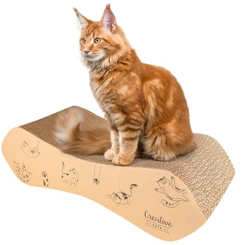 Creative Pets Katzen Kratzbrett Groß 57x21x16 cm Doppelseitige Kratzpappe | Kratzbaum | Robuste Kratzmöbel Katze | Hochwertige Pappe Kratzbretter