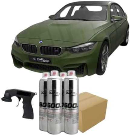 AutoFullCar - Pack para Pintar el Coche con Spray Full Dip 600 ml (12 Unidades) - Pintura Vinilo con Regalo Adaptador de spray (Verde Militar)