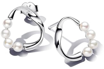 Pandora Essence Pendientes de botón de plata de ley con perla blanca cultivada de agua dulce tratada