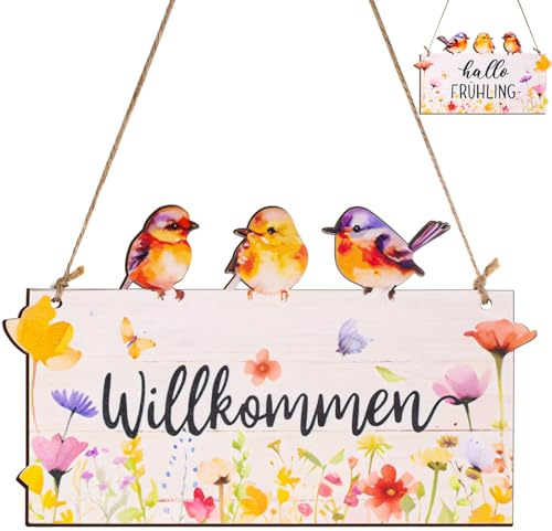 PAYFULLY Placa para puerta de bienvenida, decoración de primavera, cartel de madera para puerta de casa, primavera, cartel de bienvenida
