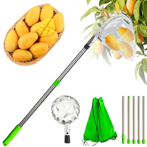 Obstpflücker,Apfelpflücker - Obstpflücker Diameter 16 cm,2M Obstpflücker Teleskop Obstpflücker mit Teleskopstiel,Baumwollbeutel,Kirschenpflücker,für Teleskopstiel Obstbäume sind Schwer zu Erreichen