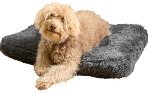 OHS Fluffy Dog Bed Large, Washable Dog Beds Non Slip Large Pet Bed Ultra Soft Dog Bed for Crate Cushioned Pillow for Relaxing Sleeping, Charcoal Grey 80 x 60 x 6cm