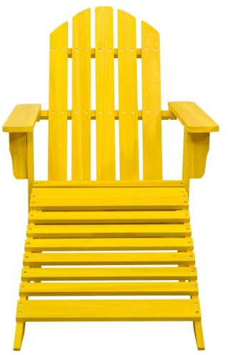 HETFTJN Beach Chair Gartensessel Outdoor Einfacher Strandstuhl Sitzgruppe Outdoor - Adirondack-Gartenstuhl mit Fußteil Massivholz Tanne Gelb für Terrassen Garden Balcony Outdoor