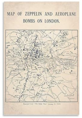 Poster, Motiv: London, Retro-Bomben-Karte, Heimdekor, Poster, Wandkunst, zum Aufhängen, Bilddruck, dekorative Malerei, Poster, 20 x 30 cm
