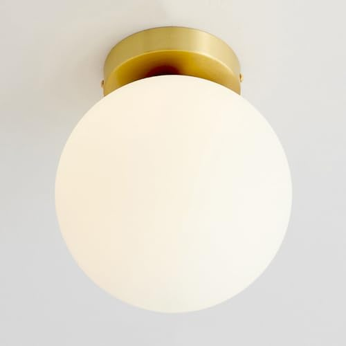 Jadssox Goldene Deckenleuchte, Kugelglas, halbbündige Deckenleuchte, Flurbeleuchtung, nordische Deckenlampen mit weißer Glaskugel für Deckenleuchten im Eingangsbereich, Schlafzimmer
