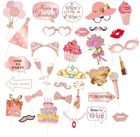 Focenat 33-teiliges Roségold Fotobox Accessoires Set für Geburtstage und Feiern