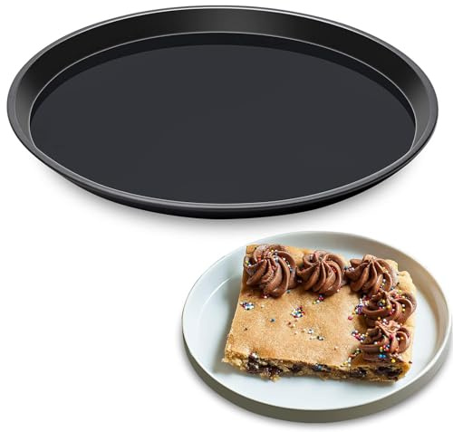 Yomvzake Cookie Cake Pan, 12 Inch Round Cake Pan Giant Shollow Cookie Pan Round Cookie Sheet Black Carbon Steel Tray Pan for Christmas Baking