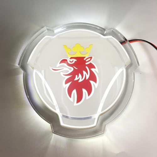 1 Set weiß-rotes Greif-Emblem für Scania Auto LKW Frontgrill Motorhaube Abzeichen Emblem mit 24V LED-Beleuchtungsstreifen LKW beleuchtetes Zubehör (weiße Beleuchtung)