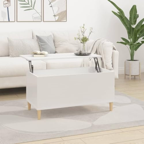 KATERYY Tavolino Salotto Bianco Lucido 90x44,5x45 cm Legno Multistrato,Tavolo da Salotto Multifunzione con Alzata Design Moderno e Vano Portaoggetti Tavolini da salotto, Tavolini da caffè