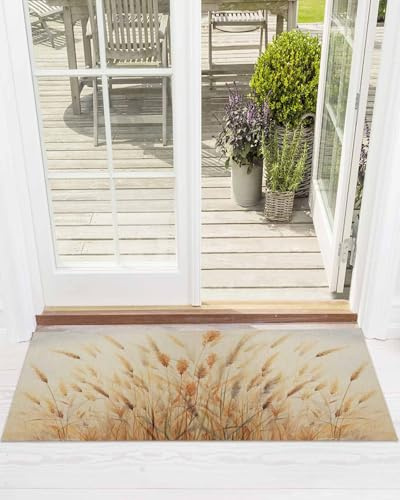 Front Door Mat Reed Dandelion Retro Plant Grassland Indoor Outdoor Entrance Doormat Absorbent Floor Mats for Front Door Non Slip Welcome Mat Rugs for Entryway 24x71 Inch