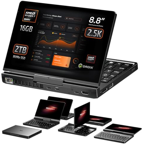GPD Pocket 4: Mini Laptop with AMD Ryzen 7 8840U CPU, Radeon 780M GPU, 16GB LPDDR5X RAM, 2TB PCIe Gen4 SSD, 8.8 Inch 2.5K 144Hz Display, Wi-Fi 6E, Bluetooth 5.3, Modular AI Handheld PC