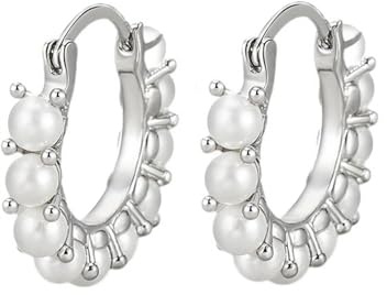 Pärlor kreoler silver kreoler med pärlor örhängen för kvinnor pärlörhängen 12 mm, Silver, Ingen ädelsten
