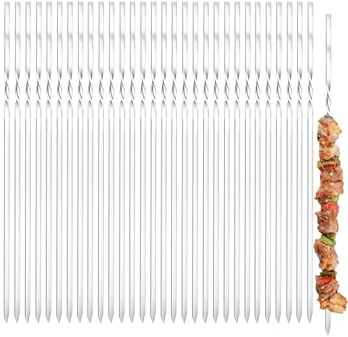 Gxlaihly 30 Pezzi Spiedini Acciaio Inox, 40cm Spiedini per Barbecue Acciaio, 40cm Spiedini in Acciaio Inox per Barbecue, per Barbecue Grigliatura Carne Verdure Kabob (B-40CM)