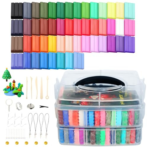 Set Polymer Clay – 50 Colori di Pasta Polimerica con 5 Strumenti per Modellare e Accessori, Ideale per DIY, Gioielli, Sculture Artistiche e Decorazioni per la Casa – Foam Clay