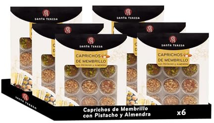 Santa Teresa - Pack de 6 Estuches de Caprichos de Membrillo. Bocaditos del auténtico Membrillo recubiertos de pistacho y almendra tostada. 120g x 6 uds.