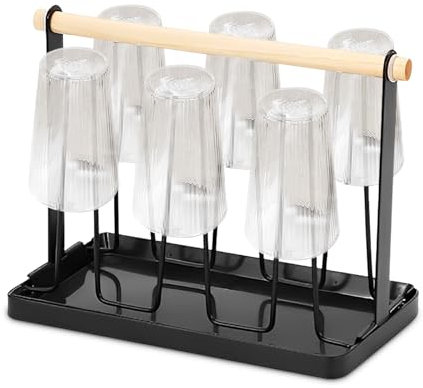UOSIWYA Flaschenhalter, Abtropfgestell Flaschen 6-er Flaschenständer für SodaStream Tassenhalter mit Abtropfschale Flaschenabtropfgestell Flaschentrockner Ständer für Flaschen Tassen Aufbewahrung