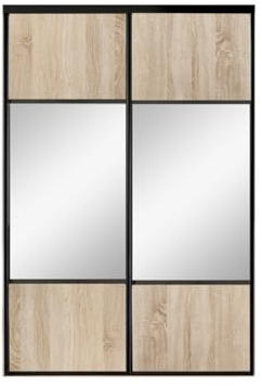 OPTIMUM Porte Coulissante Placard 2 Vantaux – Chêne Sauvage & Miroir Argenté – Style Moderne pour Dressing ou Séparation – Panneaux Bois et Miroir (chêne Sauvage, 180x250 cm)