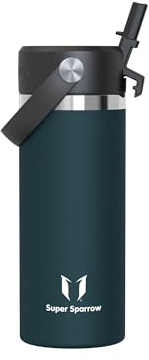 Sparrow Vattenflaska Barn - 500ml Sportflaska - Dryckflaskor med Sugrör | Rostfritt Stål Flaska, Läckagesäker Isolerad Vattenflaska, BPA-fri, Maskindiskbar, SwivelSip, Skolor, Sport och Camping