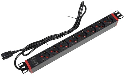 Techly Professional 621758 Multipresa 8 Posti da Rack 19 con Staffe Ruotabili a 360° VDE 10A Nero/Rosso