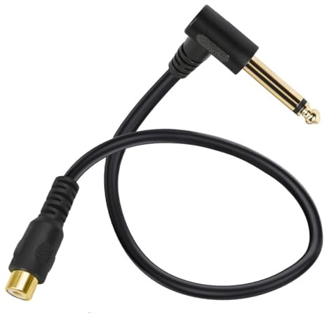 PIIHUSW RCA to 6.35mm Audio Cable, 90Degree Right Anlge 1/4 Stereo TRS Male Plug to RCA Female Connector Cord for Mixer,Microphone (30cm) (6.35mm Mono)