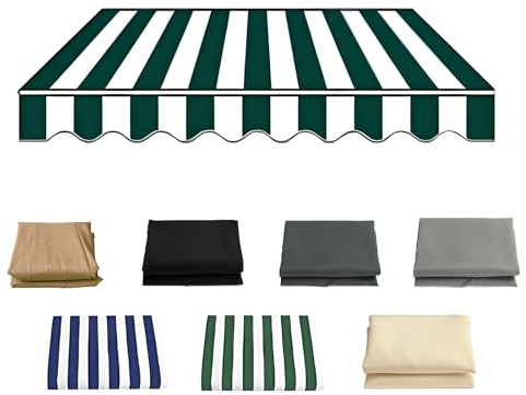 Durabla Garden Awning Replacement Fabric Top Cover Front Valance 2.0m 2.5m 3.0m 3.6m 4m 5m, Waterproof Awning Replacement Canopy, Sun Shade Shelter Canvas(Dark Green and White,250x200cm)