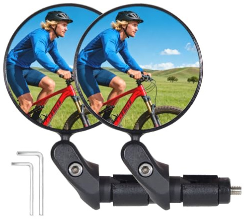 Fahrradspiegel - Set of 2 Rückspiegel Fahrrad, Wasserdicht Fahrrad Spiegel, 360°Drehbare Universal-Lenkerhalterung für 17–22 mm Citybikes, Mountainbikes, E-Bikes