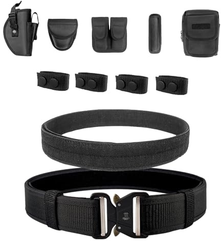 BittPicc 8 in 1 Police Duty Belt Set, 35-45 in Adjustable | Includes outer belt, inner belt, holster, handcuff holder, magazine pouch, baton holder, tool bag and belt keepers