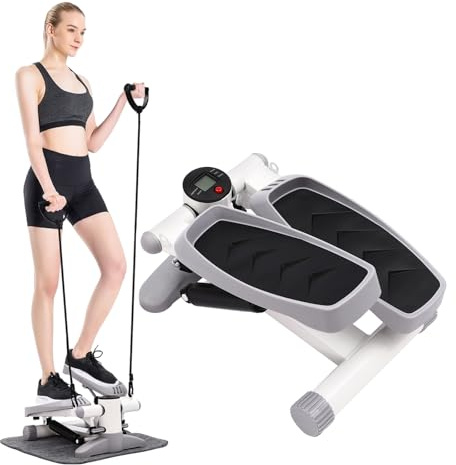 Fitness Stepper für Zuhause 150kg, Mini Steppers Treppenstepper mit Multifunktions LED Display Hometrainer Fitnesstraining Widerstandsbändern Aerobic Step Trainingsgeräte