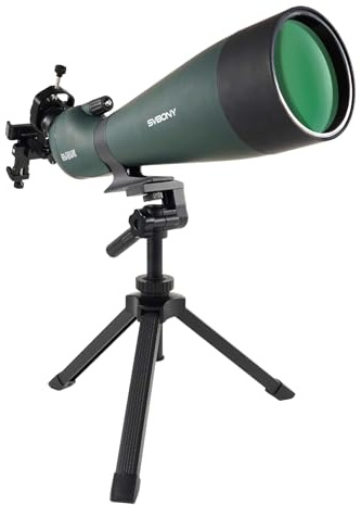 Svbony SV28 teleskop med stativ, 25–75 x zoom, objektiv 100 mm, HD Bak4 FMC, roterande okulär, smarttelefonadapter, för fågelskådning och vit skytte