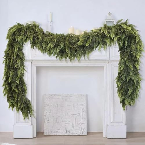 Guirnalda de Cedro de tactos Real, Guirnalda de Navidad Artificial Verde, guirnaldas Realista de ciprés de Invierno de Navidad, decoración navideña para Chimenea, Mesa, Manto, escaleras