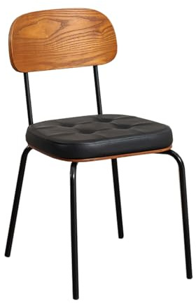 Sidostolar i konstläder för matsalen, 1 st, skrivbordsstol i lantlig metall utan hjul med böjt ryggstöd, för kök, vardagsrum, sovrum, café