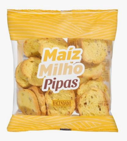 Pipas Maíz Milho Pain Grillé au Maïs et Graines de Tournesol, Sans Gluten, 110 g - 4 sachets