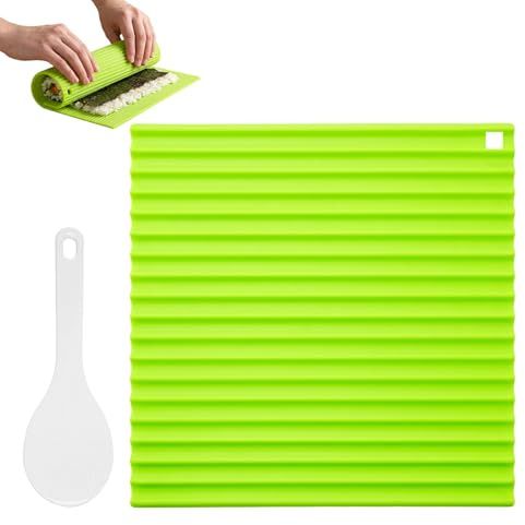 Silikon Sushi Matte mit Bringen Sie einen Reislöffel, 22x20cm Sushi-Roller | Wiederverwendbar Sushi Roll Mat, für Anfänger und Sushi-DIY-Enthusiasten, Ideal für Kuchenrolle Reis und Gemüserolle