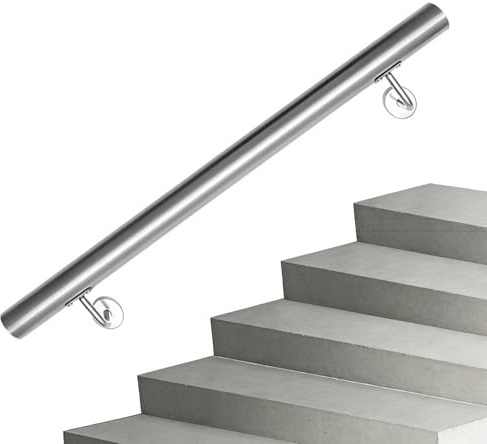 Ollewiellan Handlauf Edelstahl Treppengeländer Ø 42mm, Geländer Wandhandlauf für Außen & Innen Inklusive Montagematerial, Halter, Länge: 200 cm