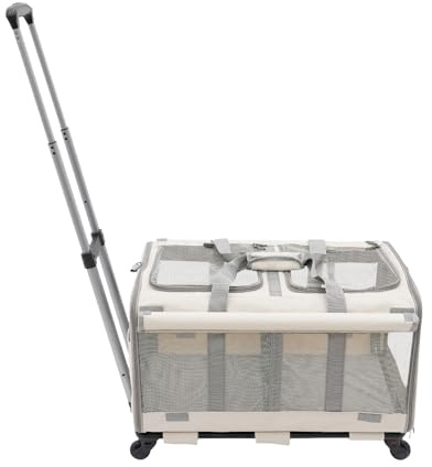 Transporttasche für Katze mit Rollen, Transportbox für 2 Katzen Faltbarer Katzentransportbox bis 17.5 kg, Haustier-Reisetasche mit Schultergurt für Spaziergänge/Camping