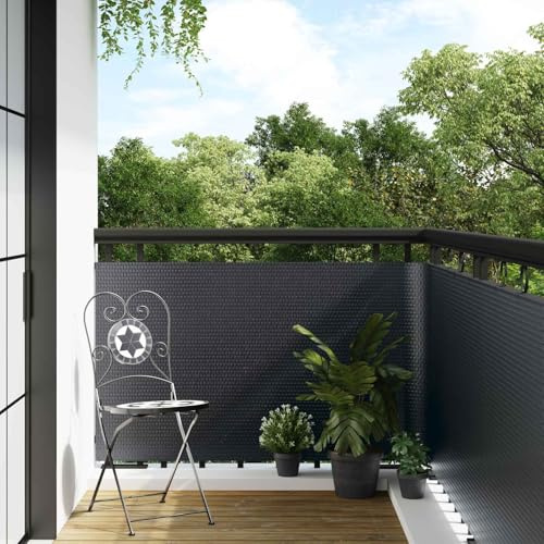 QUAHEAS Frangivista per balconi, grigio scuro, 600 x 90 cm, in rattan sintetico, resistente alle intemperie, per balconi e terrazze, oscurante, recinzione da giardino, lamelle in plastica WPC