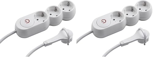 Meister Regleta de 3 enchufes – Conector extraplano – Cable de 1,4 m – Blanco – IP20 Interior – Interruptor Iluminado/Enchufe múltiple/Regleta con Enchufe Plano / 7430130 (Paquete de 2)