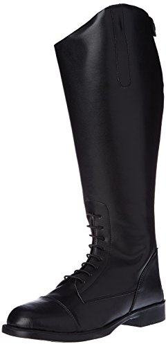 HKM Reitstiefel -New Fash ion- Damen | Schwarz | kurz/weit | mit Reißverschluss hinten, Schnürleiste & Elastikeinsatz | Kunstleder | Größe 37