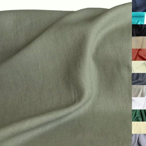 TOLKO 50cm Leinenstoff Meterware Natur Leinentuch für Kleider Hose Rock Bluse Hemd Vorhänge Gardinen Kissen Bettwäsche | 140cm breit | Stoffe zum Nähen Meterware Leinen Stoff kaufen (Grau Grün)