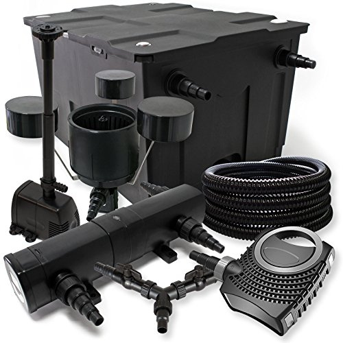 SunSun Kit complet: CBF-550 Filtre de bassin jusqu'à 60000L, NEO10000 pompe 10000l/h 80W, CUV-236 lampe uv 36W, 25m Tuyau 25mm, CSP-250 Écumeur 2500l/h, HJ-943 fontaine 800l/h, Y-distributeur